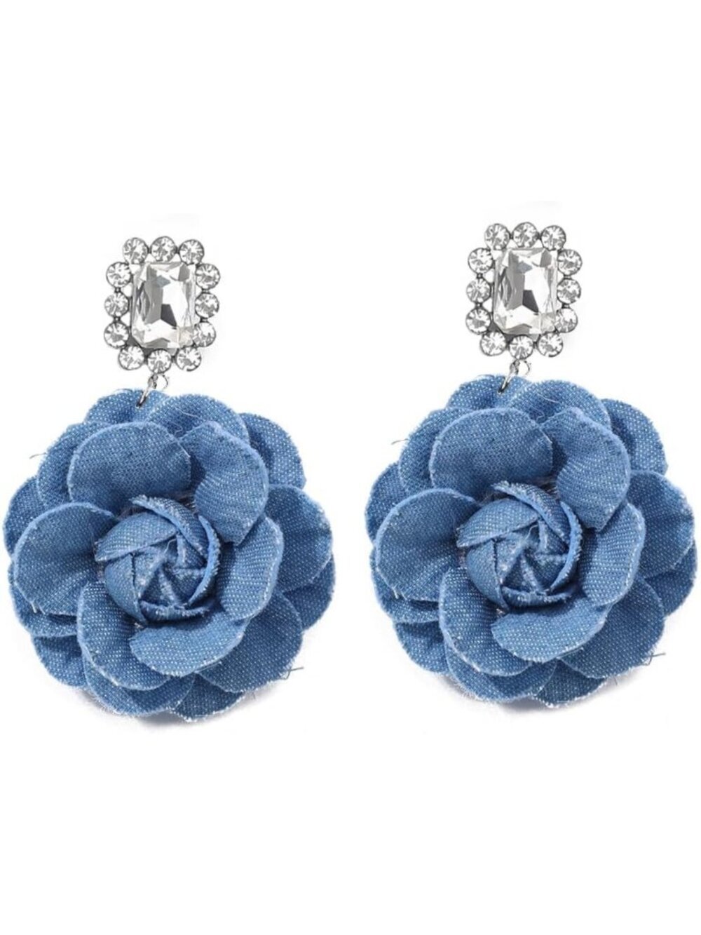 Boho Denim Floral Dangle Earrings for Women - Big Statement Hoop Jewelry